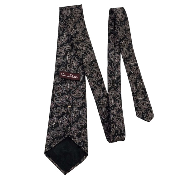 Oscar de la Renta Paisley Silk Necktie Black Pink Silver Men's‎ Formal Accessory